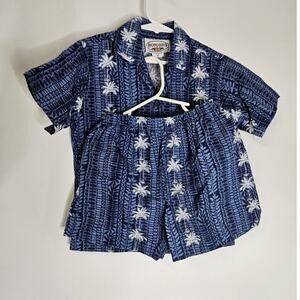 Pacific Legend Hawaiin Boys Button Down Shirt & Shorts Set Outfit 6T Blue